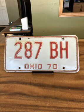 Vintage 1970 Ohio License Plate Red/White Plate #287 - BH